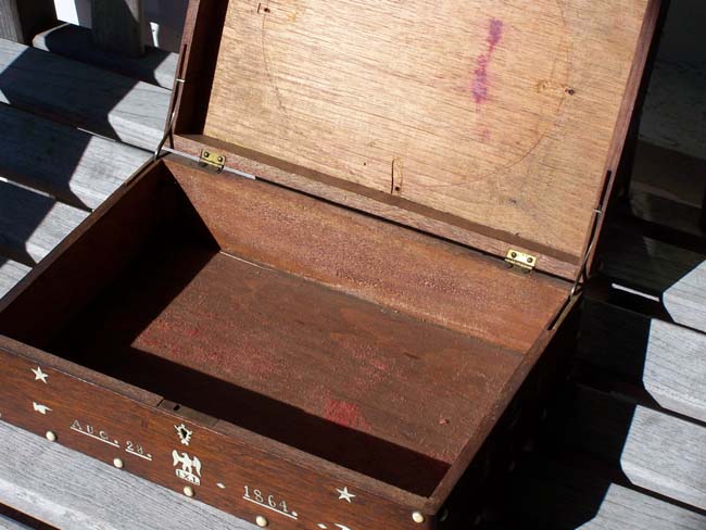 A Charming 19th century Sailor Made Folk Art Sewing Box with Ivory Inlays dated 1864 — image 9
